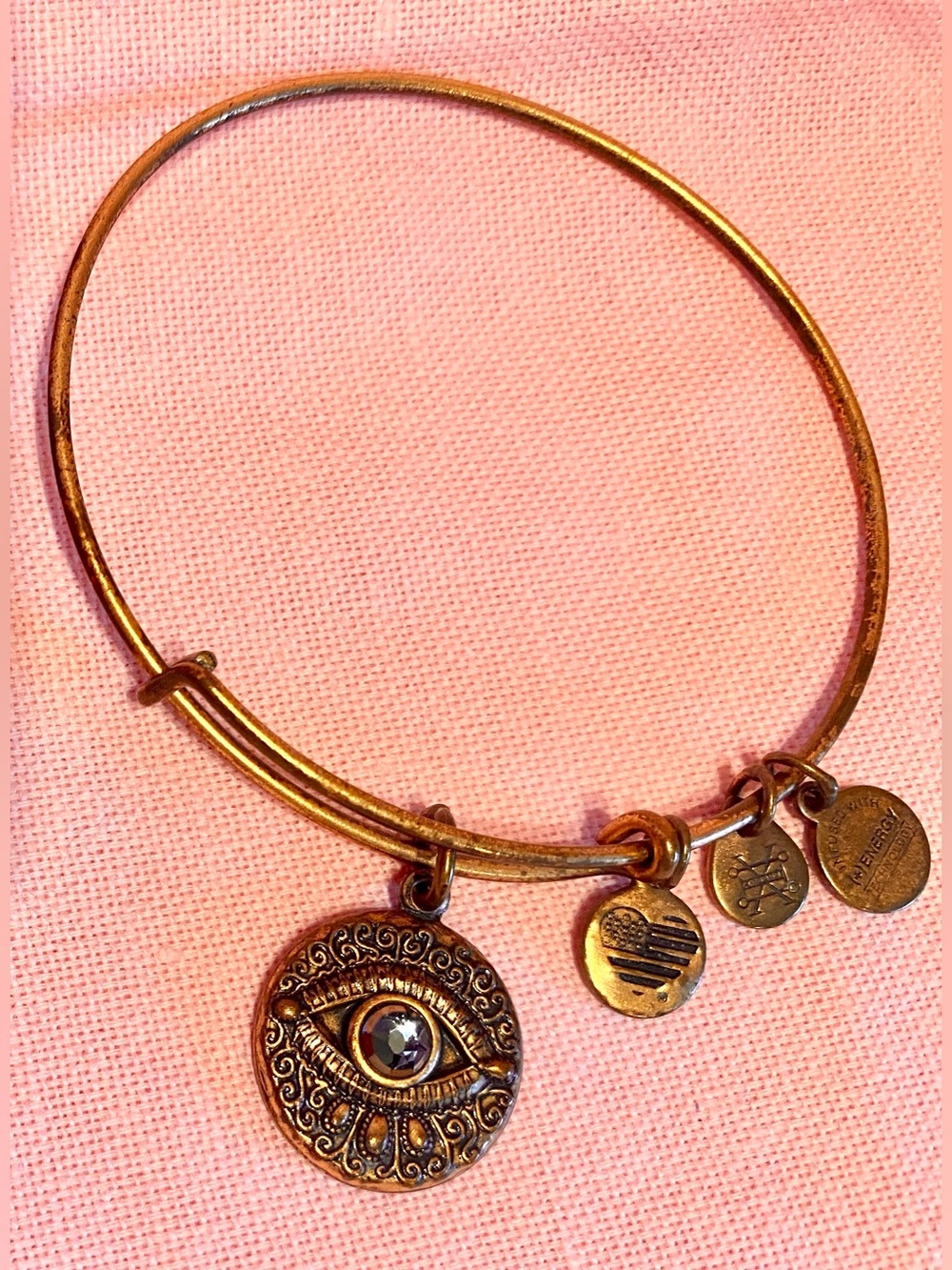 Alex and Ani Hamsa Charm Bangle Bracelet Blue Crystal Evileye Gold Bling Sparkle